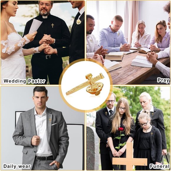 50 Pcs Gold Cross Pins Bulk Christian Jewelry for Men Women Chaplain Church Pray - Picture 6 of 6